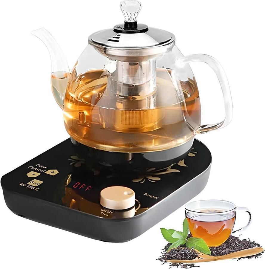 Elektrische Waterkoker Theepot Infuser Thee en Koffie Temperatuurregeling Timer 0.8L Zilver