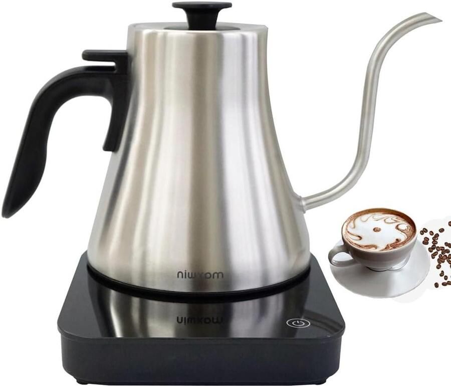 Elektrische Waterkoker Theepot Ketel Koffie en Thee Zetten Precisie Zwanenhals Uitloop 1 Liter Zilver