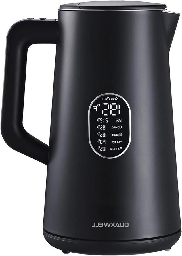 Elektrische Waterkoker Theepot Snelkoker Snel Water Koken Dubbelwandig Veilig 1.5 Liter Zwart
