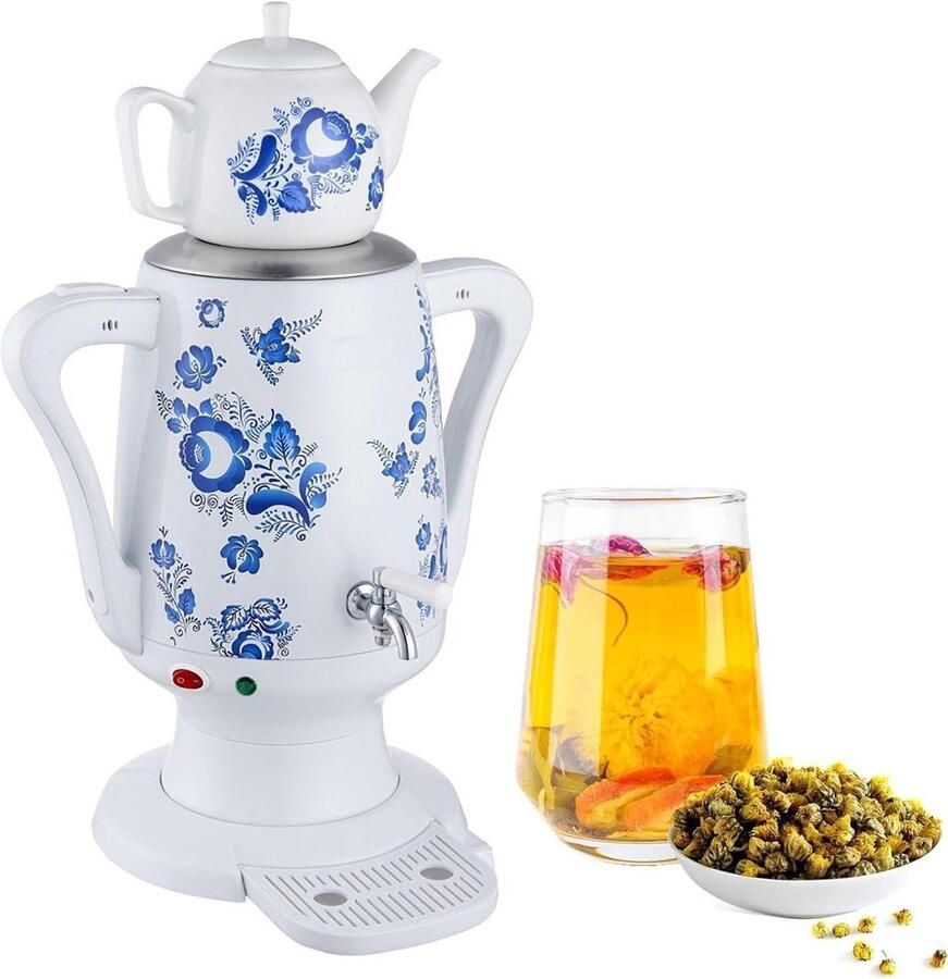 Elektrische Waterkoker Turkse Samovar Theemaker Thee Zetten Dubbele Theepot 35 Liter Zilver