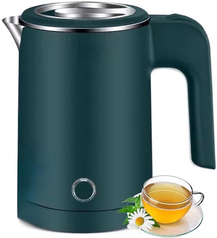 Elektrische waterkoker van roestvrij staal 0 5 l 600 W draagbare waterkoker kleine waterkoker ideaal voor thuis kantoor en reizen BPA-vrij (groen)