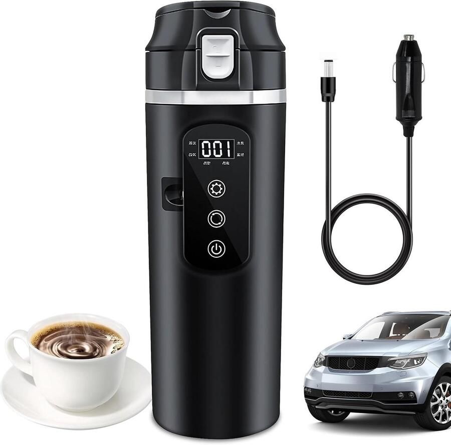 Elektrische Waterkoker Verwarmde Beker Reizen met Auto Temperatuur Display 500ml Zilver