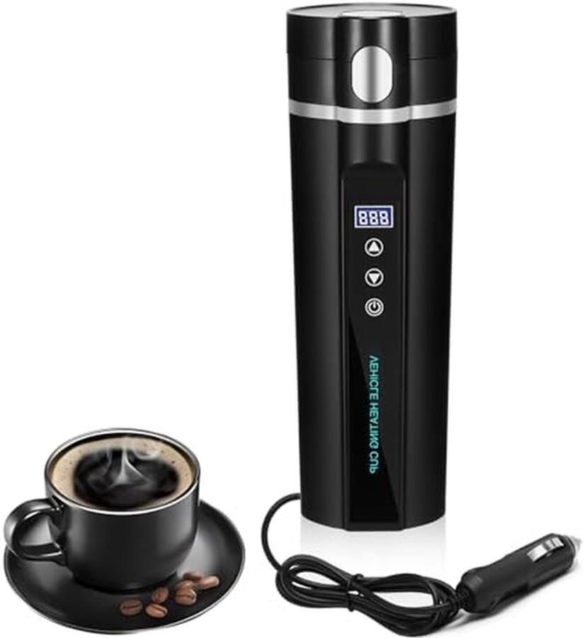 Elektrische Waterkoker Verwarmde Cup Reizen met Auto Temperatuurregeling LCD 450ml Capaciteit Zwart
