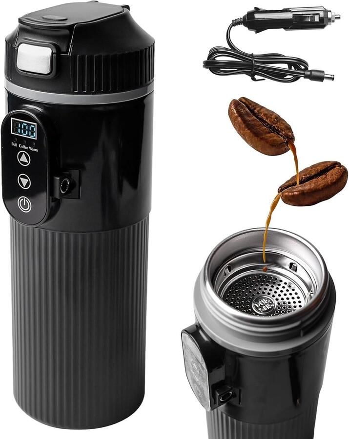 Elektrische Waterkoker voor Auto met LCD-Scherm 12V 24V Reiskoker voor een Veilig en Warm Drankje onderweg