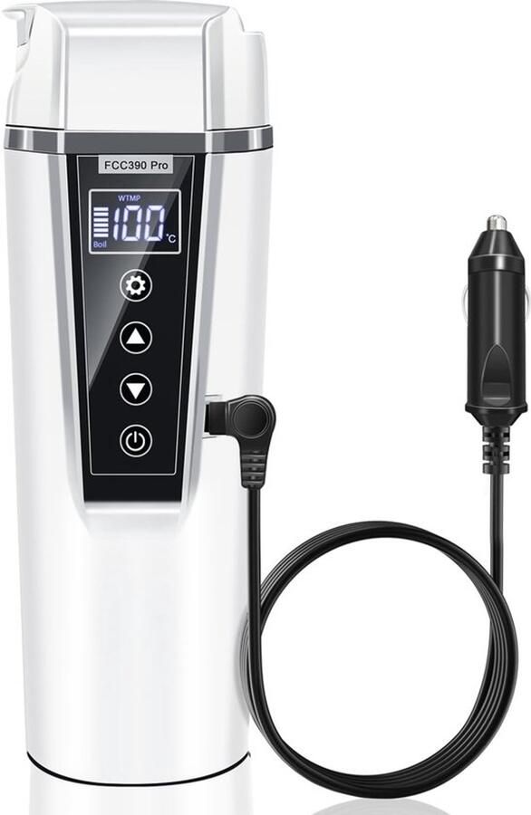 Elektrische waterkoker voor de auto 12 V en 24 V kleine waterkoker voor onderweg 450 ml voor vrachtwagen auto taxi voor het bereiden van thee en babymelk met instelbare temperatuur