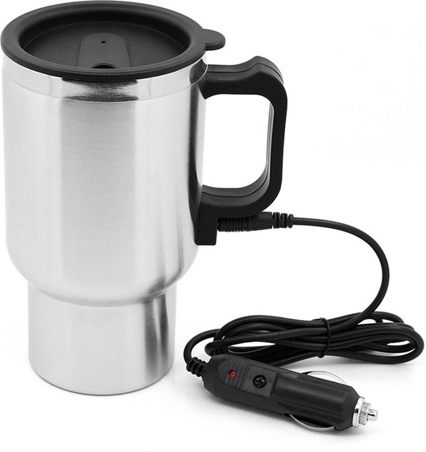 Elektrische waterkoker voor in de auto – gemaakt van roestvrij staal met een 12V-aansluiting voor de sigarettenaansteker in de auto kan water thee koffie en melk verwarmen en is voorzien van een indicatielampje