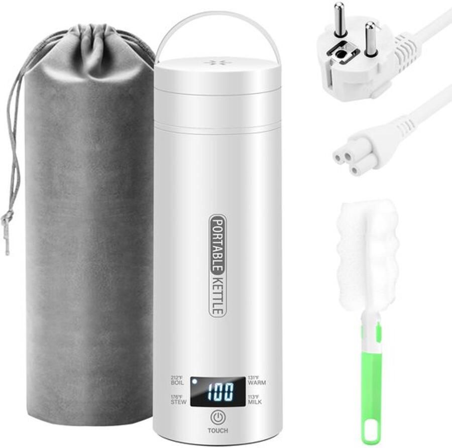 Elektrische waterkoker voor op reis mini-waterkoker 500 ml draagbaar mini-waterkoker 4 temperaturen reiswaterkoker van roestvrij staal voor thee koffie melk