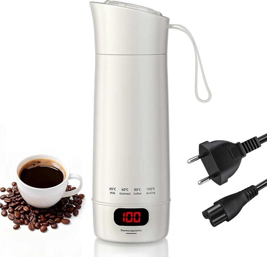 Elektrische waterkoker voor reis 400 ml draagbaar 6 temperatuurinstellingen automatisch uitgeschakeld roestvrij staal 316 voor thee koffie babymelk wit