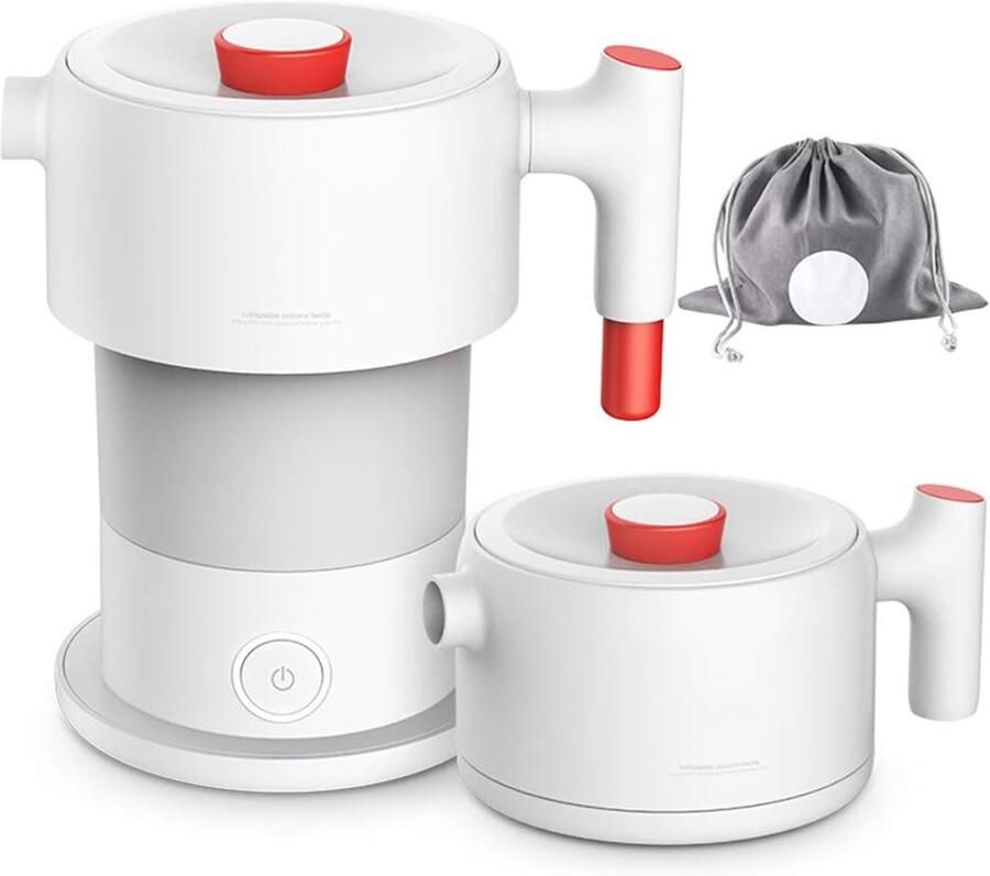Elektrische waterkoker voor reizen draagbare opvouwbare snelkookwaterkoker waterkoker met automatische uitschakeling kookdroger BPA-vrije warmwaterketel voor camping thuis en kantoor (wit)