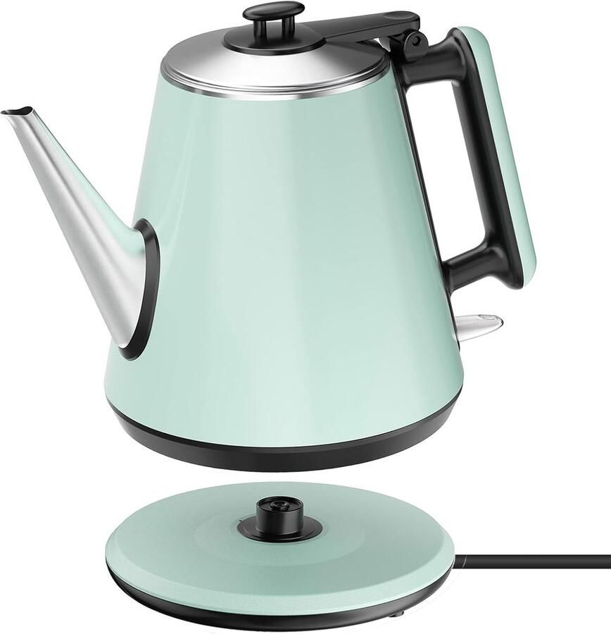 Elektrische Waterkoker Zwanenhals 0 9L Compact 1360W Snel Koken Roestvrijstaal 304 Muntgroen Snelkookketel