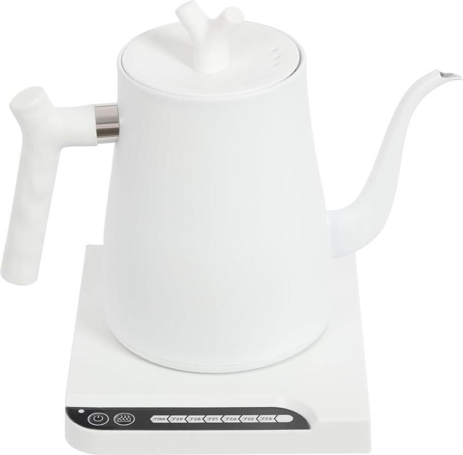 Elektrische Waterkoker Zwanenhals Ketel Dranken Bereiden Instelbare Temperatuur 1 Liter Wit
