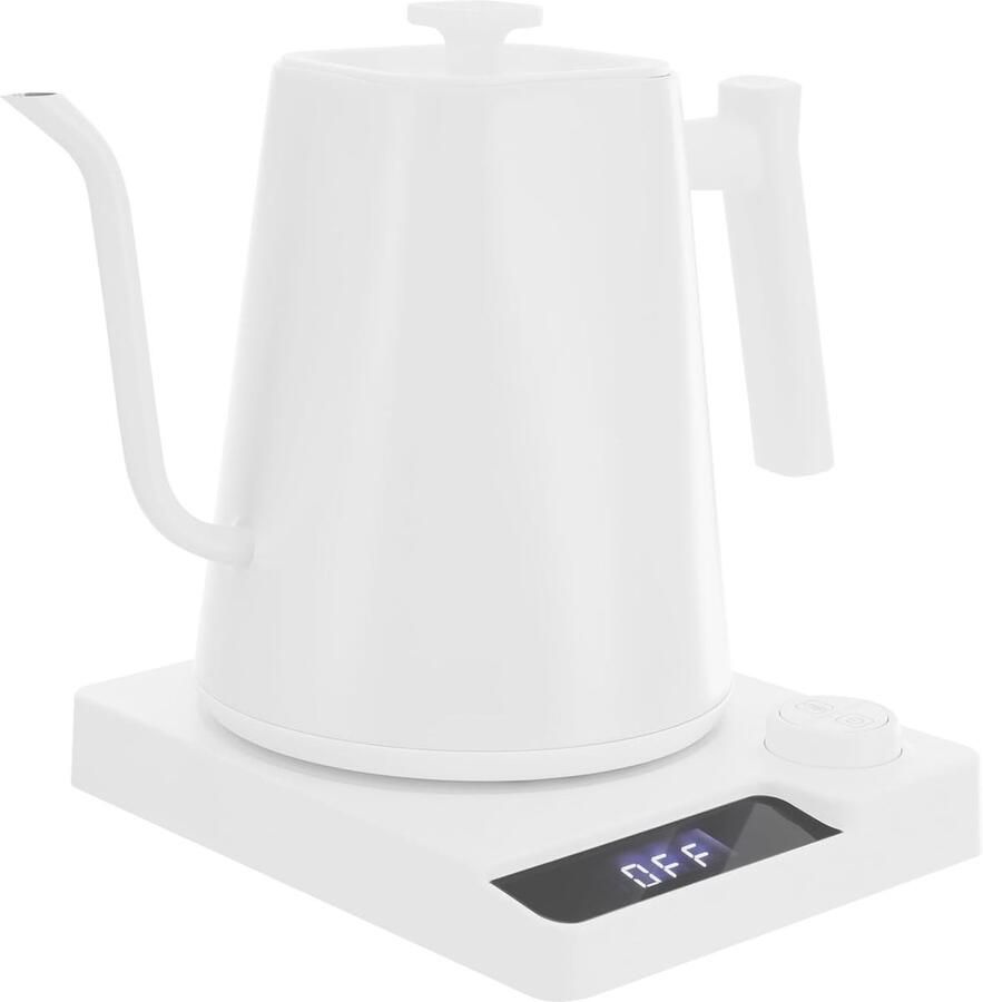 Elektrische waterkoker Zwanenhals ketel Koffie thee zetten Instelbare temperatuur 1 liter Wit
