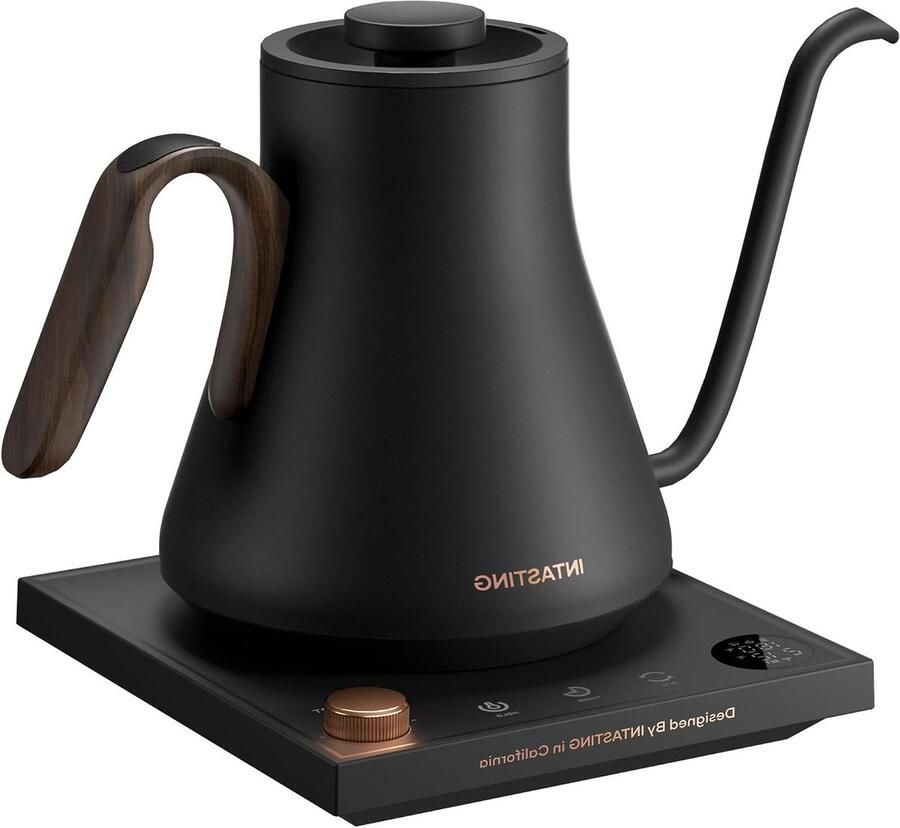 Elektrische Waterkoker Zwanenhals Ketel Koffie Thee Zetten Nauwkeurige Temperatuurregeling 09 l Mat Zwart