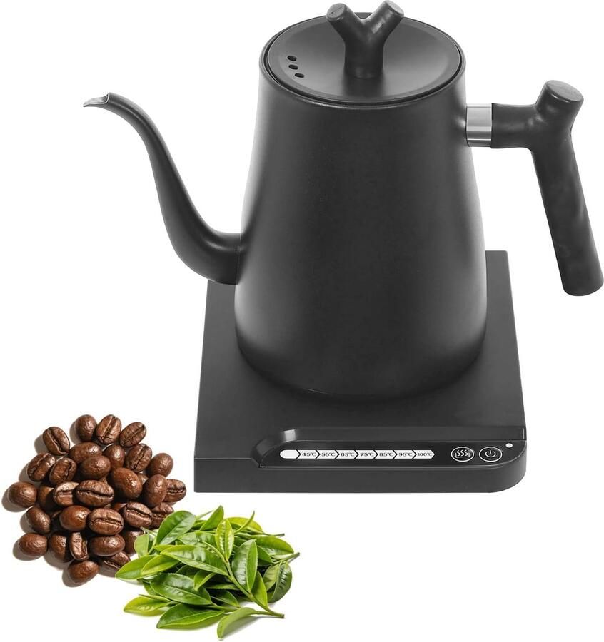 Elektrische waterkoker Zwanenhals ketel Koffie thee zetten Temperatuurregeling 1 Liter capaciteit Zwart