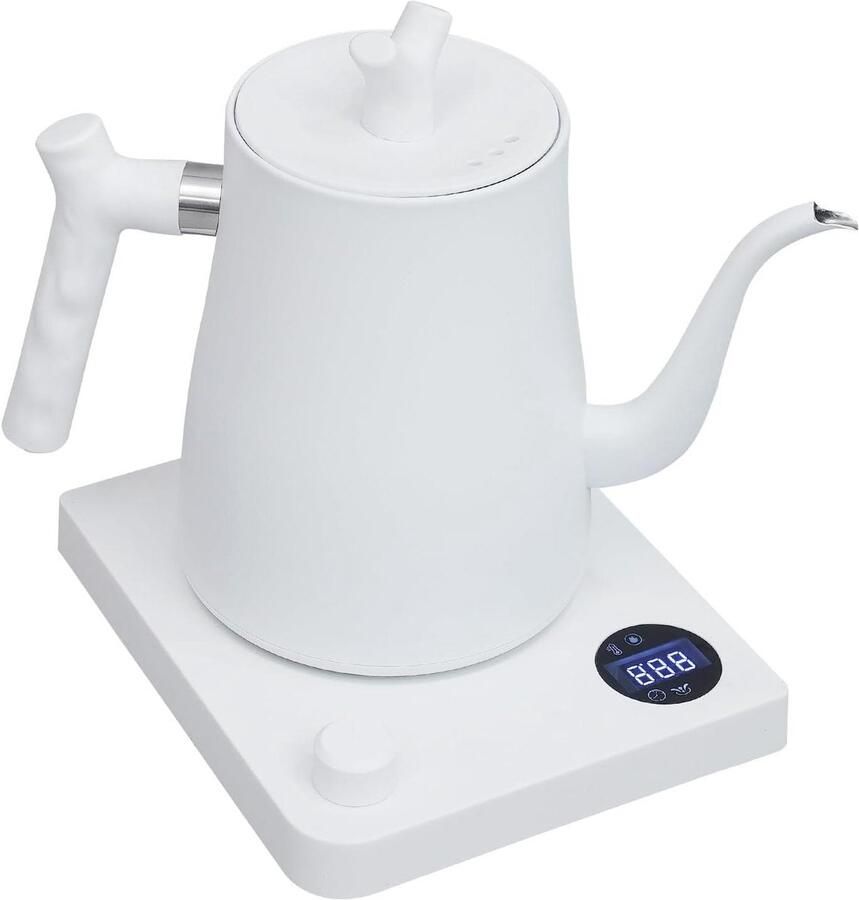 Elektrische waterkoker Zwanenhals waterkoker Koffie en thee zetten Instelbare temperatuur 1 liter Wit