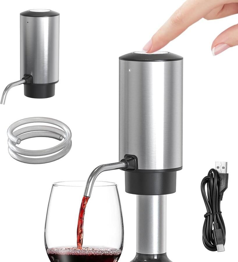 Elektrische wijnbeluchter: roestvrij staal elektrische wijnschenktuit met USB-kabel en siliconen slang intelligente oplaadbare wijndispenser geschenken voor wijnliefhebbers