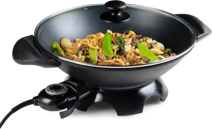 Elektrische Wok Gegoten Aluminium Pan Aziatisch Koken Antiaanbaklaag 5 Liter Inhoud Zwart