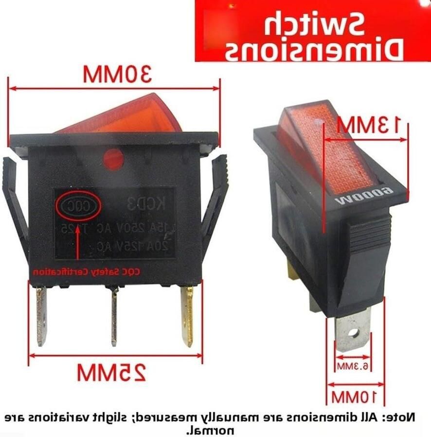 Elektrische Wok Schakelaar Reserveknop Kookpot Koken en Verwarmen Verlichte Bediening 3 x 1.3 cm Zwart