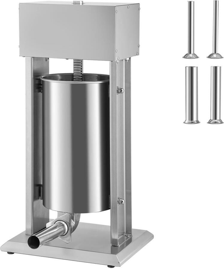 Elektrische Worstvuller 15l 260w Verticaal met Traploze Snelheidsregeling 304 Roestvrij Staal 4 Vulbuizen Voetpedaal Huishoudelijk Commercieel Gebruik