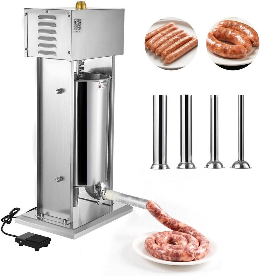 Elektrische Worstvulmachine Worstvuller 15 Liter Traploze Snelheidsregeling Voetpedaal Roestvrij Staal 4 Vultuiten