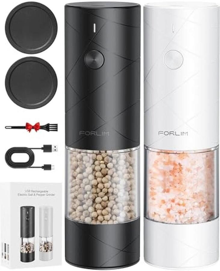 Elektrische zout en peper molenset met verstelbaar keramisch maalwerk en LED verlichting