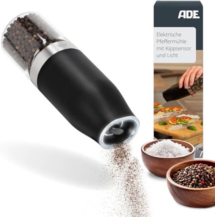 Elektrische zout- en pepermolen met kantelsensor en LED-verlichting Traploos instelbare kruidenmolen in zwart