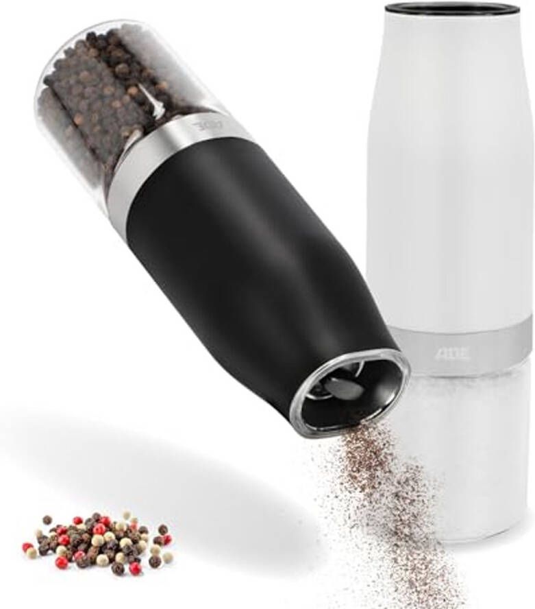 Elektrische zout- en pepermolen met kantelsensor Keramische kruidenmolen met LED-verlichting Instelbare maaldikte Set van 2