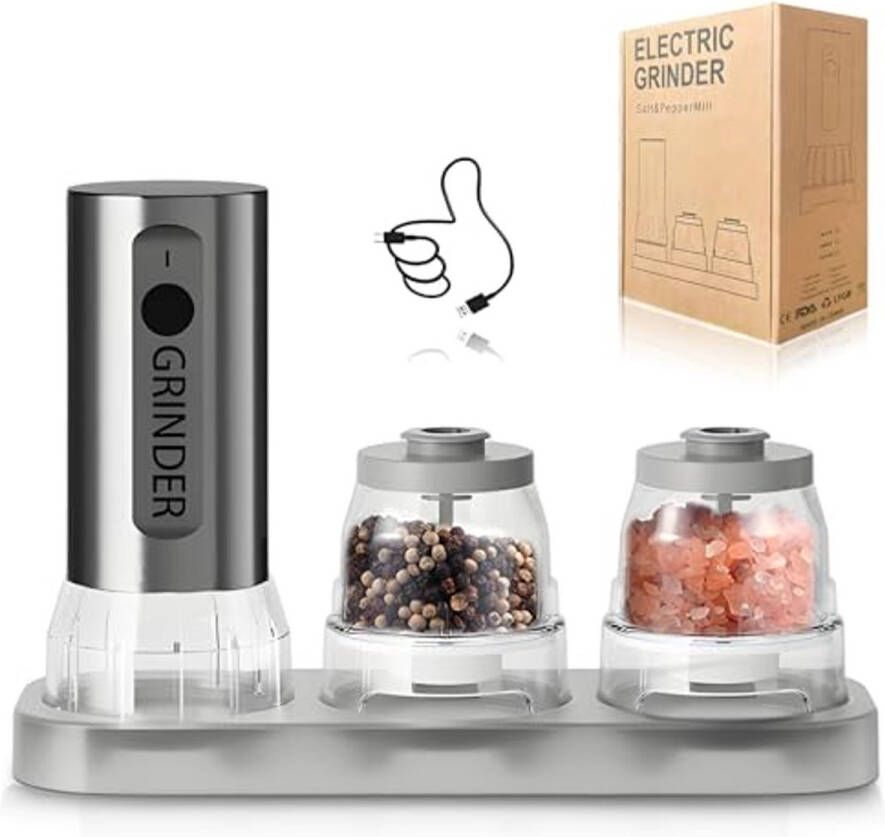 Elektrische zout- en pepermolen met keramische maalwerk en LED-verlichting