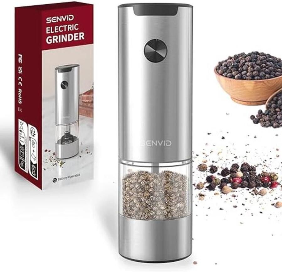 Elektrische zout- en pepermolen met ledlicht en verstelbare fijnheid voor keuken en barbecue