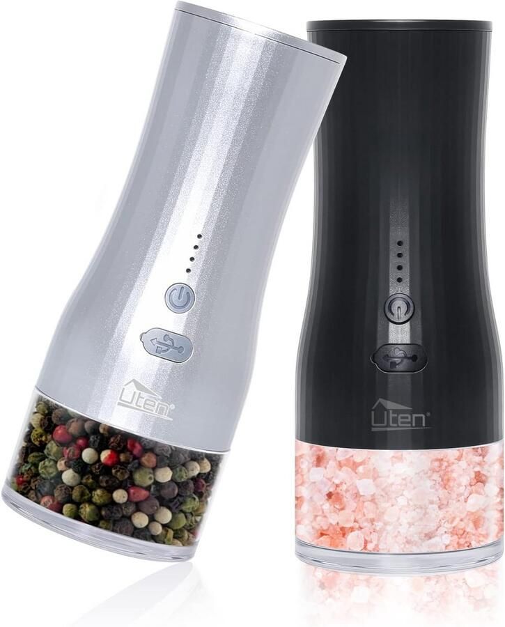 Elektrische Zout- en Pepermolen Set (2 stuks) met Verstelbare Maalgraad en LED-Verlichting