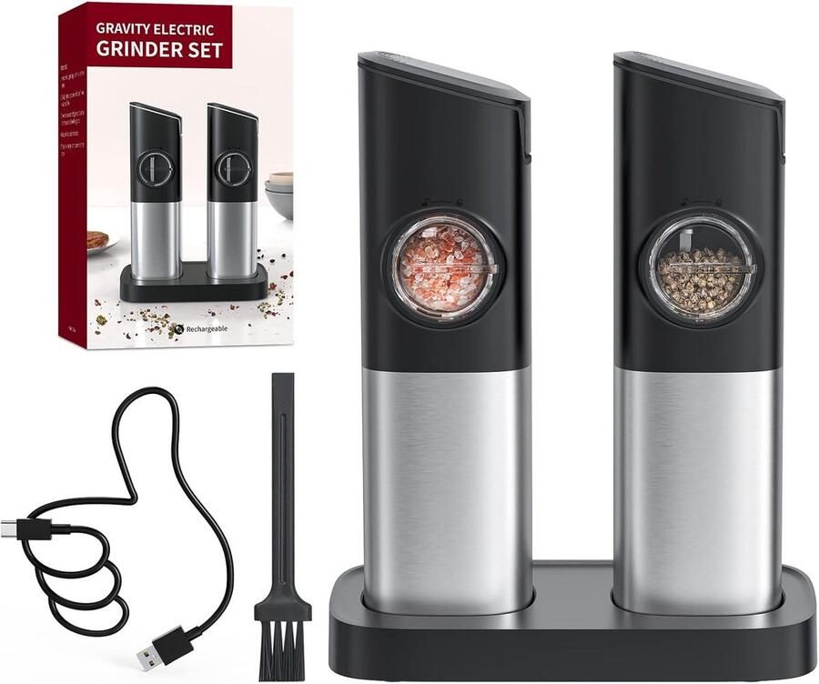 Elektrische Zout- en Pepermolen Set Automatisch Oplaadbaar met LED Licht en Instelbare Maalgraad