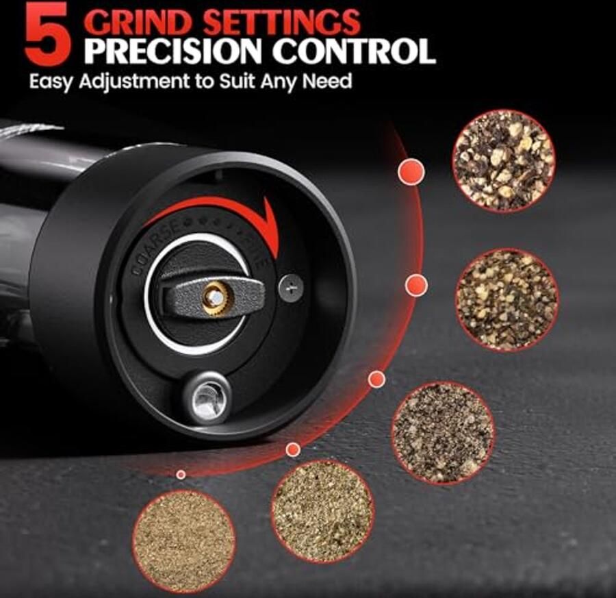 Elektrische Zout en Pepermolen Set Automatische Molen met Verstelbare Grofheid en Led Verlichting (2 stuks)