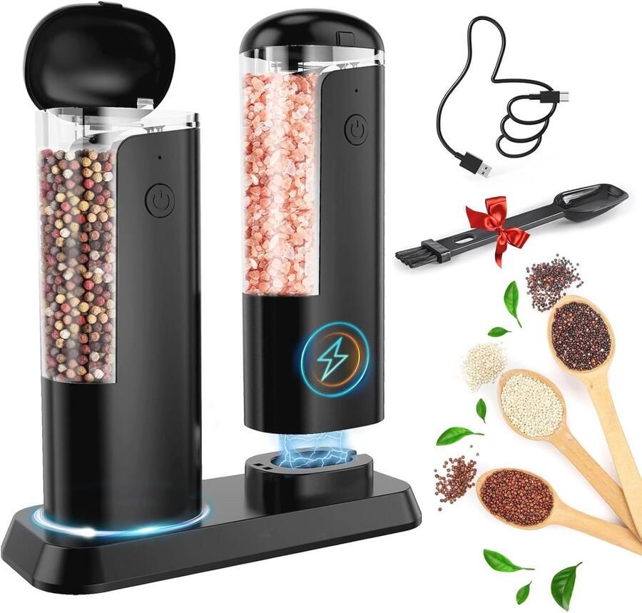 Elektrische Zout- en Pepermolen Set Instelbare Kruidenslijper met Grote Capaciteit