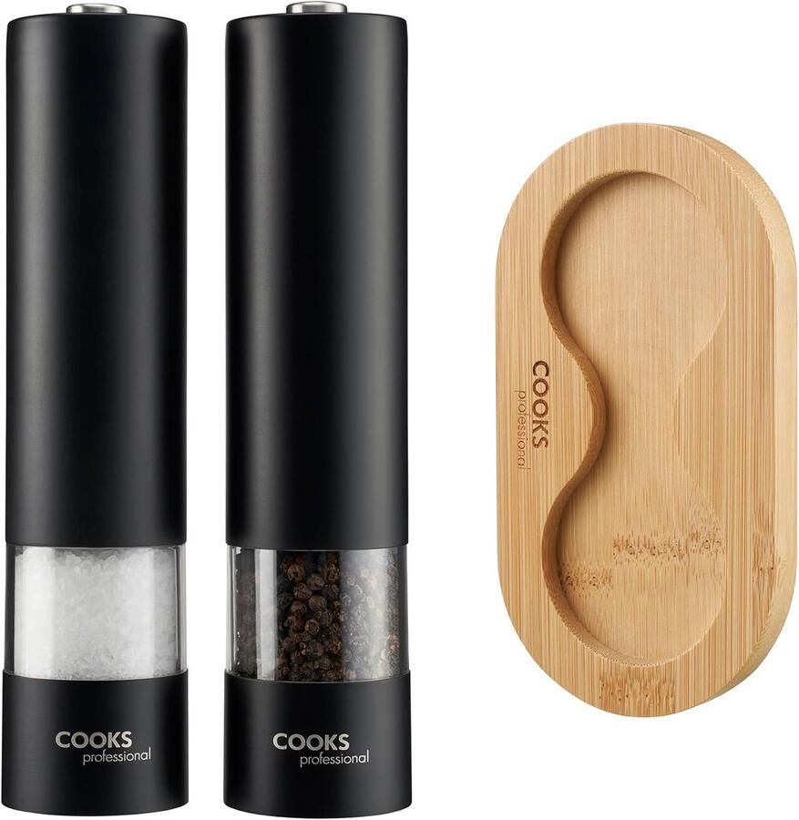 Elektrische Zout- en Pepermolen Set met Bamboe Standaard Batterij-aangedreven en Verstelbaar