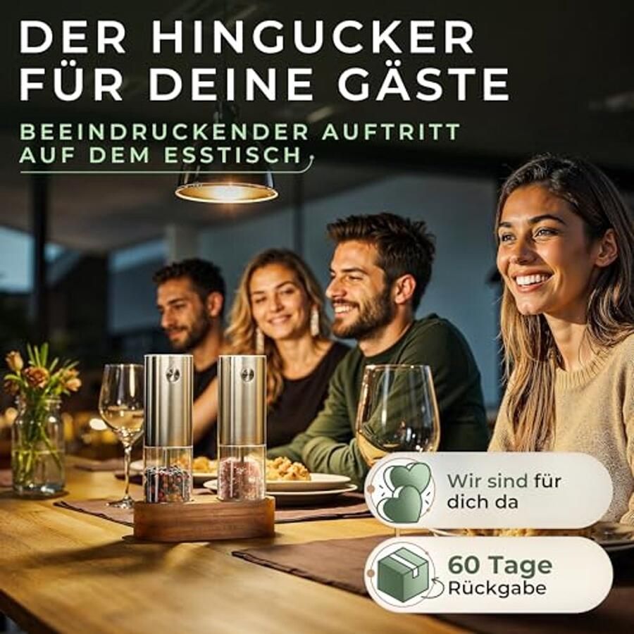 Elektrische zout- en pepermolen set met elegante acacia houder 300 mAh accu