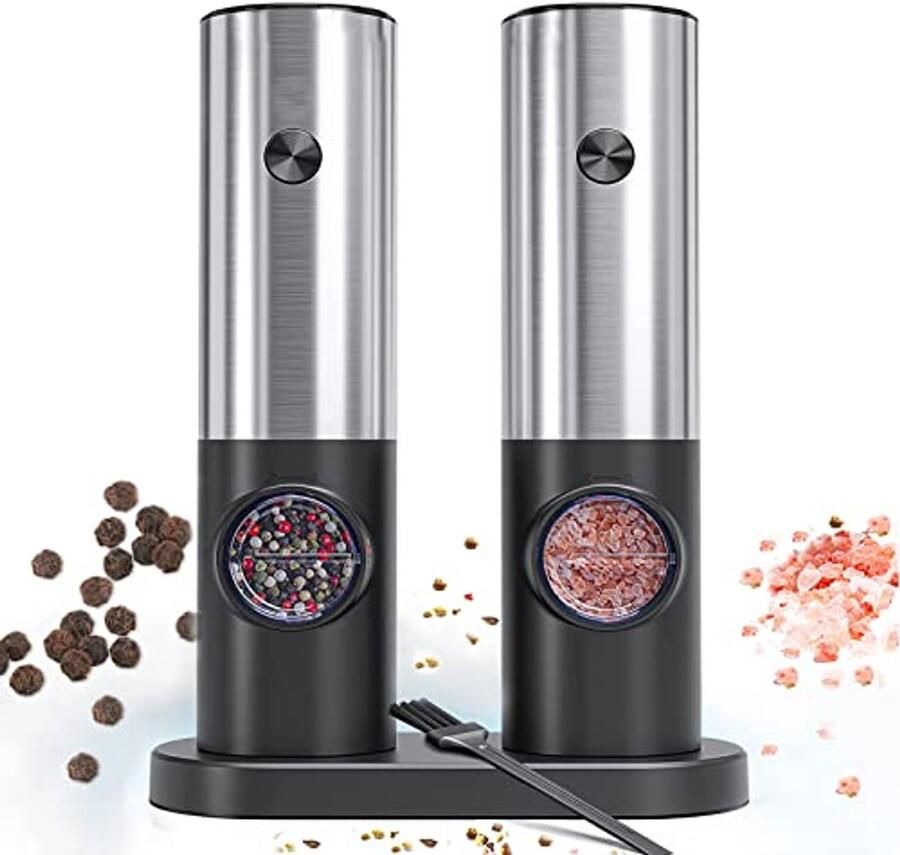 Elektrische Zout- en Pepermolen Set met LED Licht en Instelbare Maalgradering 2 Stuks