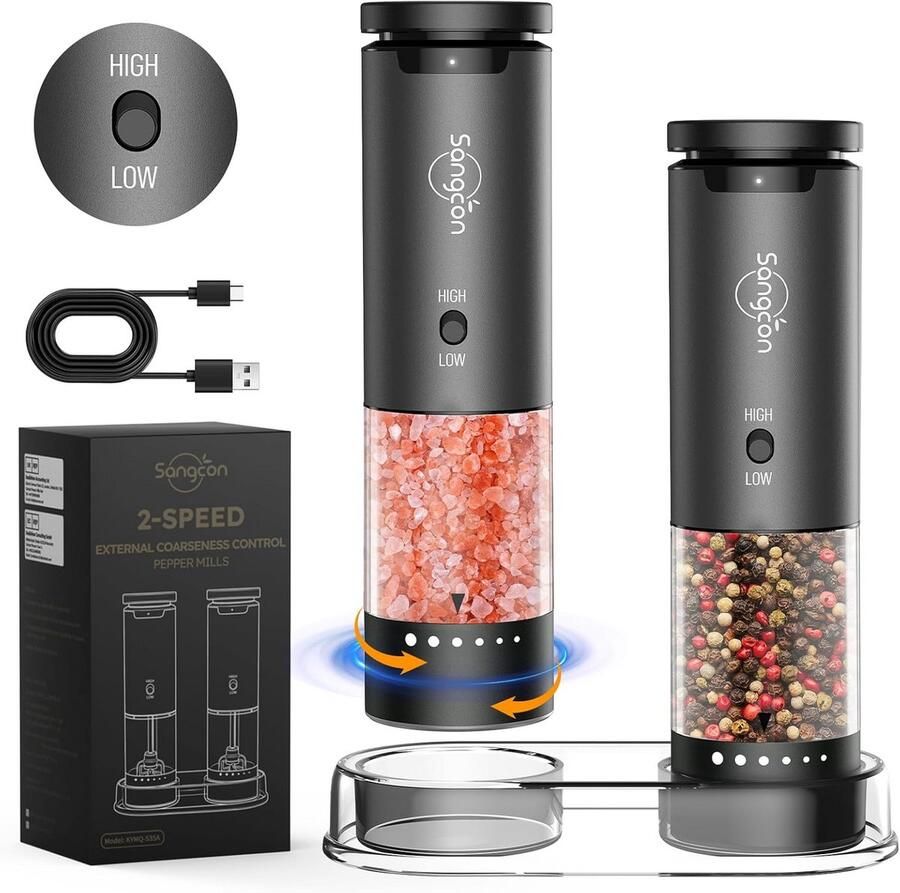 Elektrische Zout- en Pepermolen Set Oplaadbaar met 6 Maalniveaus