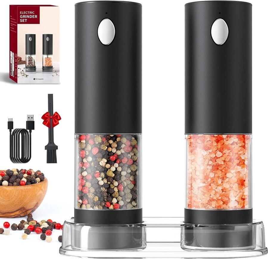 Elektrische Zout- en Pepermolen Set Oplaadbaar met LED Licht en Verstelbare Maalgraad