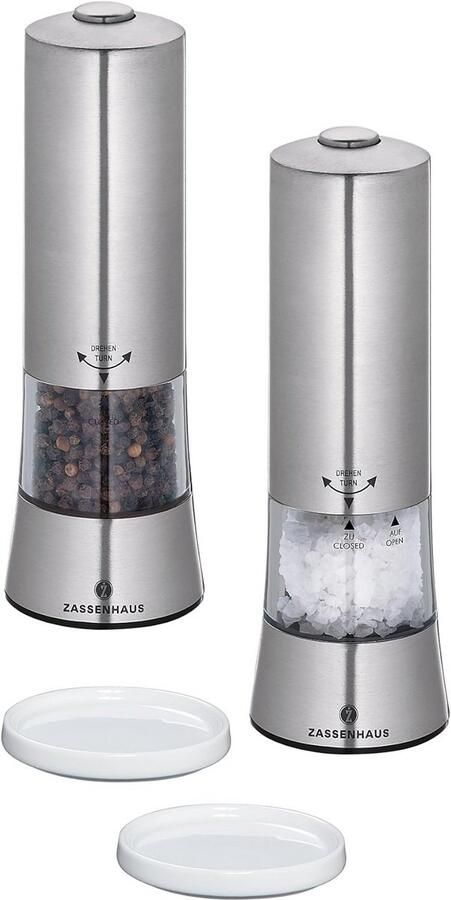 Elektrische Zout- en Pepermolen Set RVS met Keramisch Molenwerk en Onderzetter