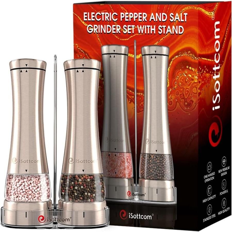 Elektrische Zout- en Pepermolen Set RVS met Verstelbare Keramische Maalgraad en LED-lampje