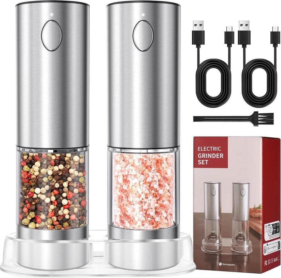 Elektrische Zout- en Pepermolen Set RVS met Verstelbare Maalgraad en LED-Verlichting