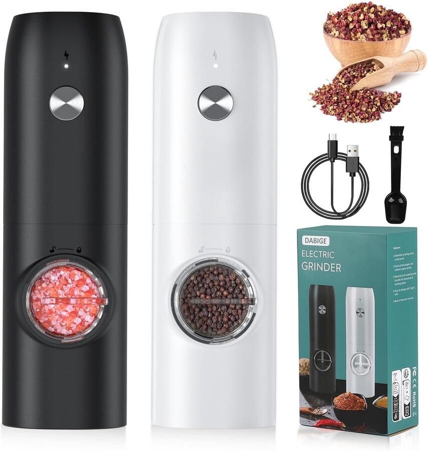 Elektrische Zout- en Pepermolen Set USB Oplaadbaar Met LED Licht Eén Hand Bediening
