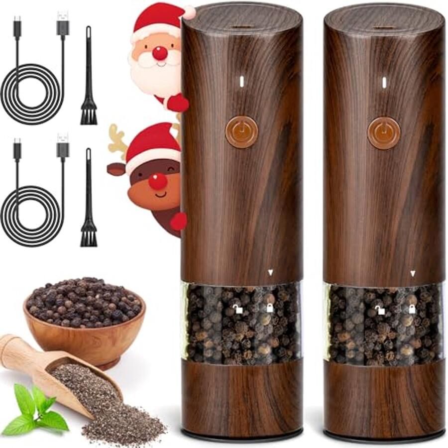 Elektrische Zout- en Pepermolen Set van 2 Automatisch Malen met Instelbare Maalgraad en LED-Licht