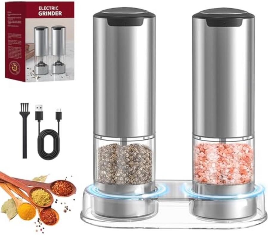 Elektrische Zout- en Pepermolen Set van 2 Oplaadbaar met 5 Instellingen en LED Licht