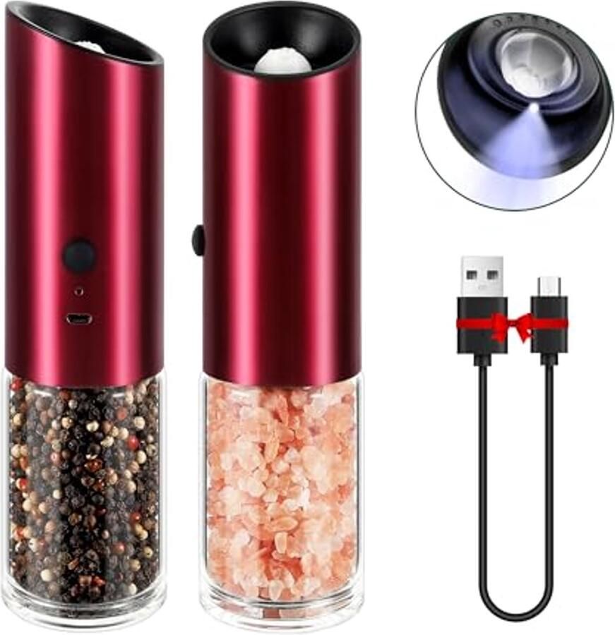 Elektrische Zout- en Pepermolen Set van 2 Oplaadbare USB en Instelbare Grofheid