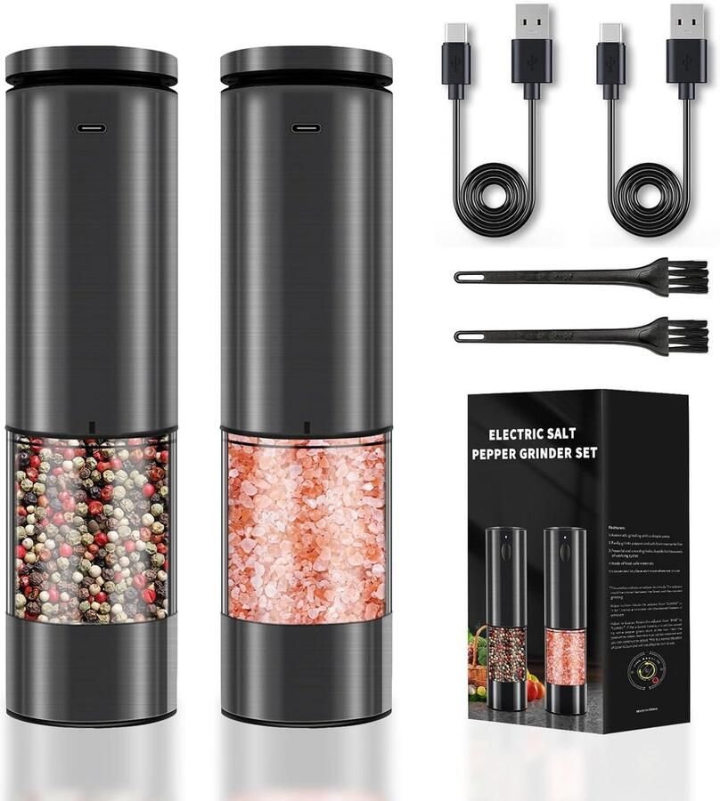 Elektrische Zout- en Pepermolen USB Oplaadbaar RVS met Keramische Molen en LED-licht