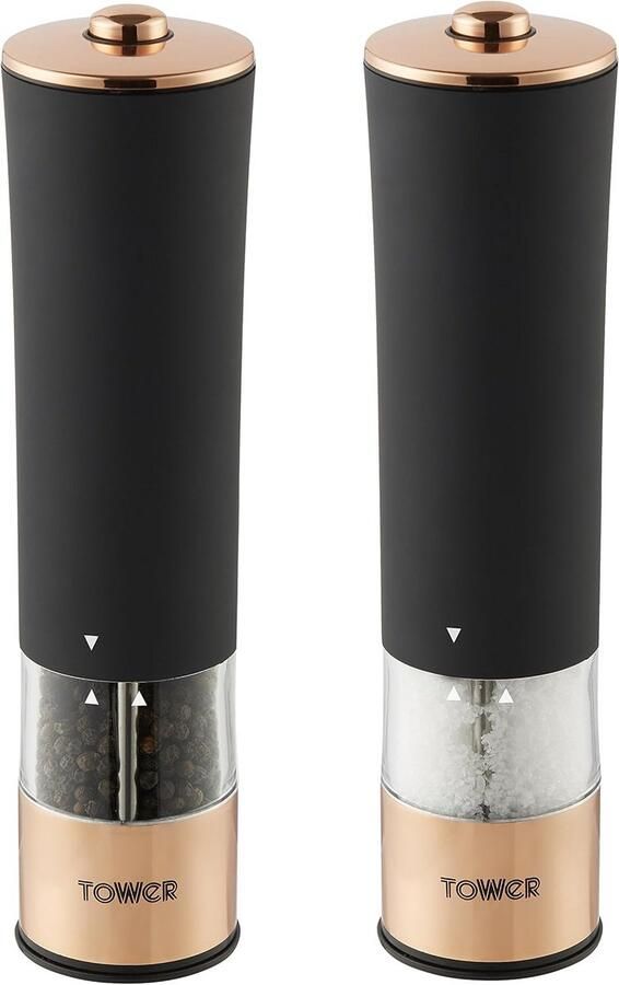 Elektrische Zout- en Pepermolen Zwart Rose Goud Soft Touch LED Verlichting Doorzichtig Vulniveau