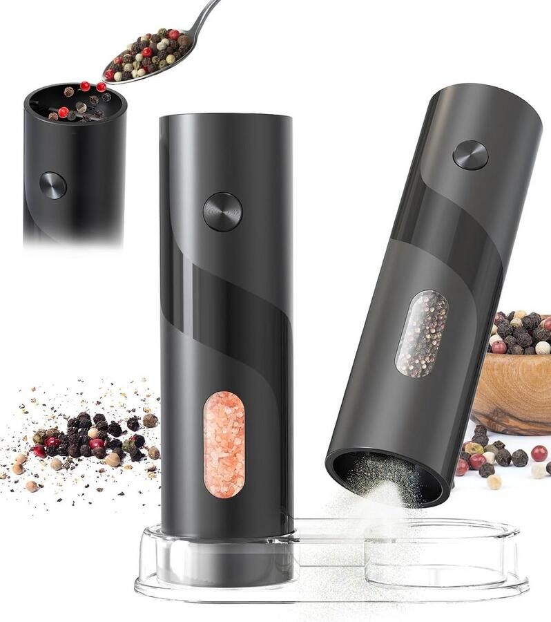 Elektrische Zout- en Pepermolenset met 5 Maalgraadinstellingen en LED-licht