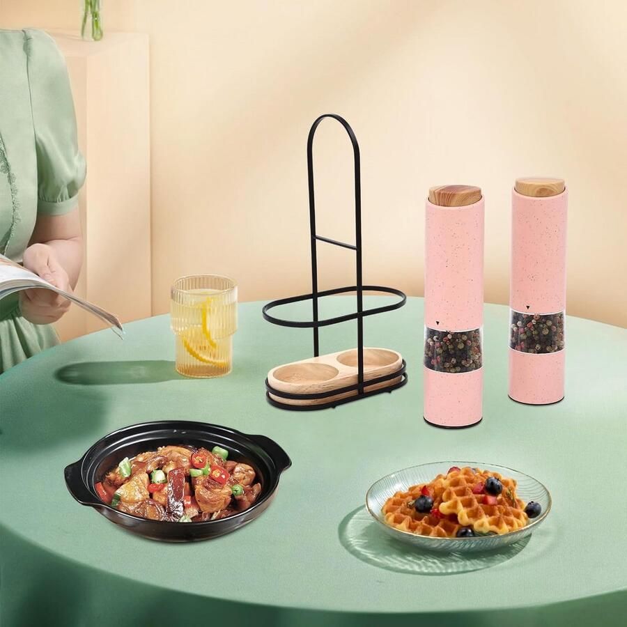 Elektrische Zout- en Pepermolenset met Sokkel Verstelbare Maalgraad en LED Verlichting