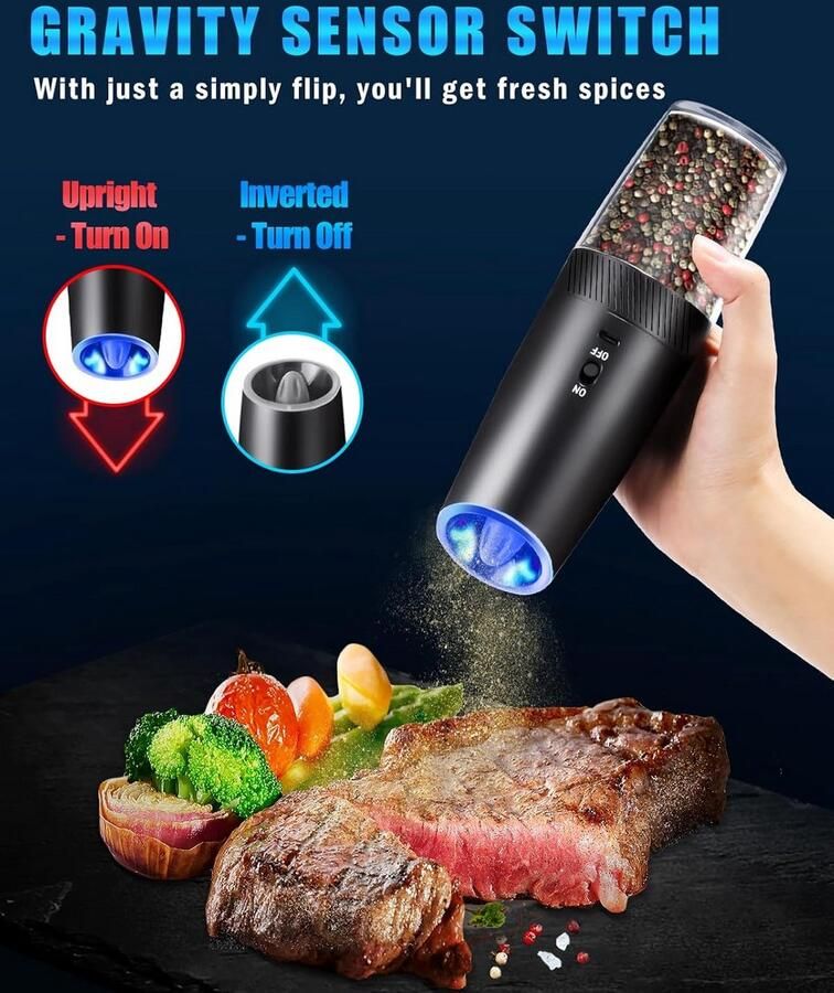 Elektrische Zout- en Pepermolenset met USB Oplaadbaar Zwart